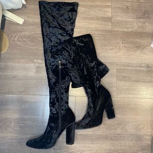 Black Velvet Thigh High Boots